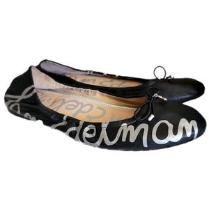 Sam Edelman Felicity Ballet Flat Black & Silver Name Logo 8.5 Leather
